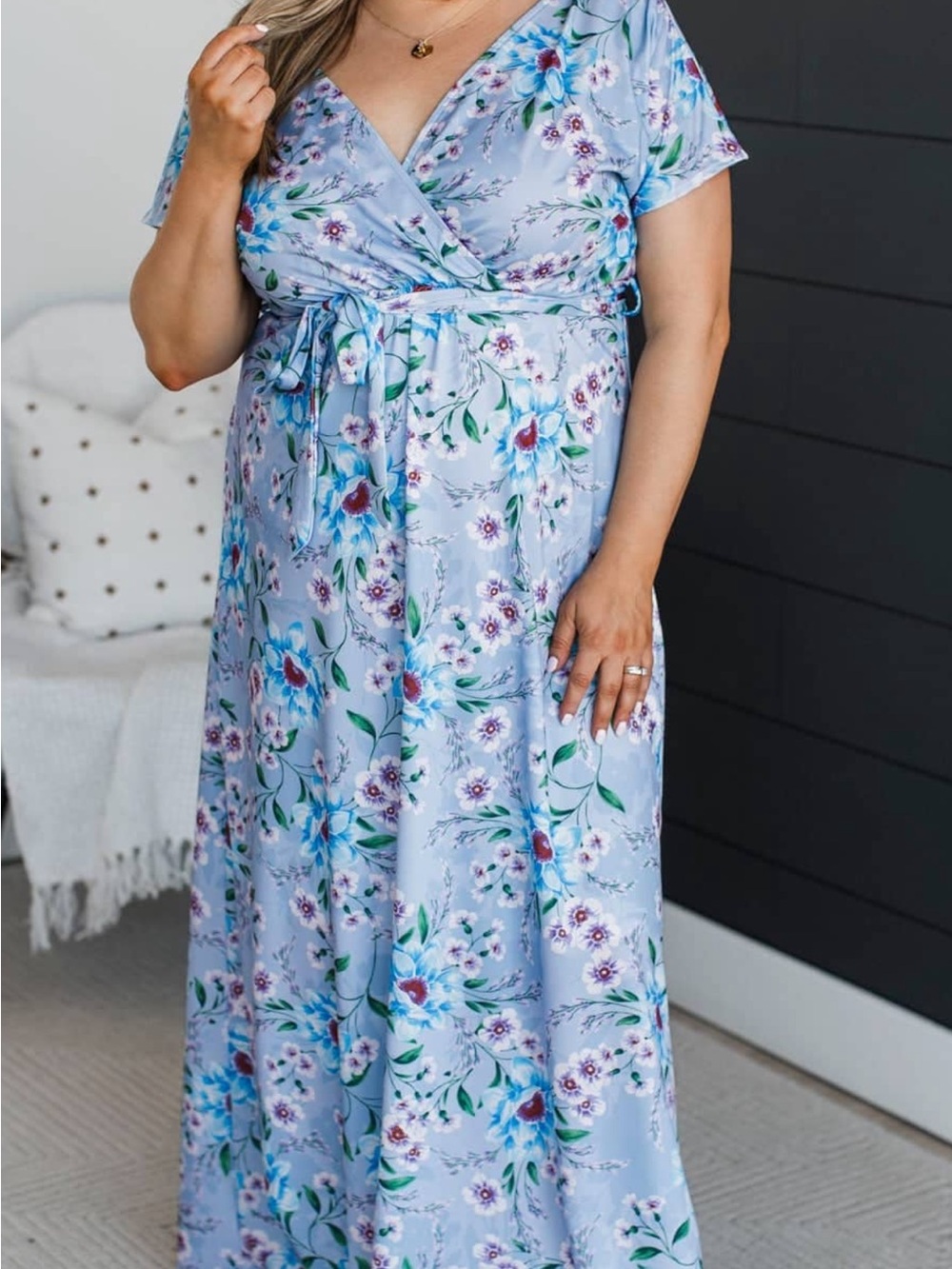 Pulse Light Blue Floral Wrap Maxi Dress